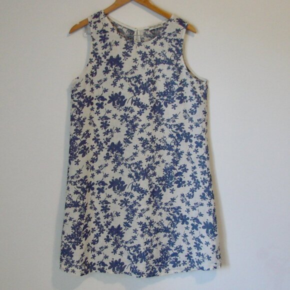 Terzo Millennio Linen Floral Dress Italy Sleeveless Blue Cream Loose Fit Large - Picture 1 of 11